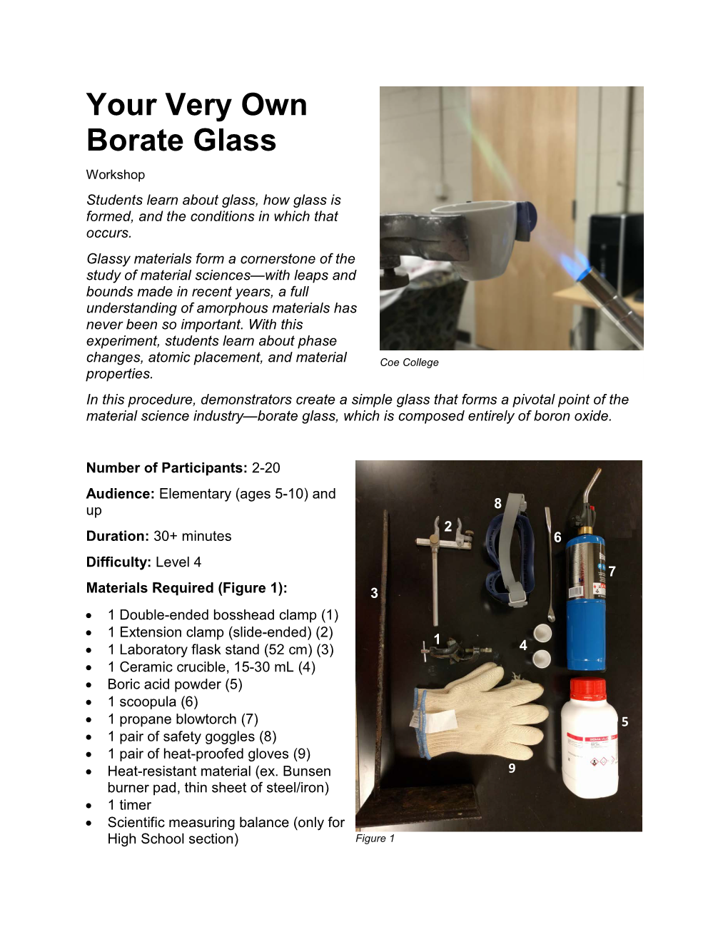 Your Very Own Borate Glass Workshop Students Learn About Glass, How Glass Is Formed, and the Conditions in Which That Occurs