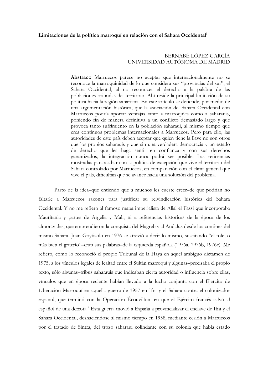 Limitaciones De La Política Marroquí En Relación Con El Sahara Occidental1