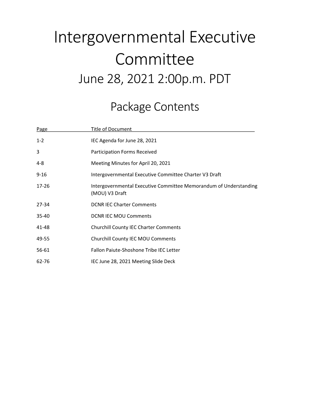 Intergovernmental Executive Committee June 28, 2021 2:00P.M