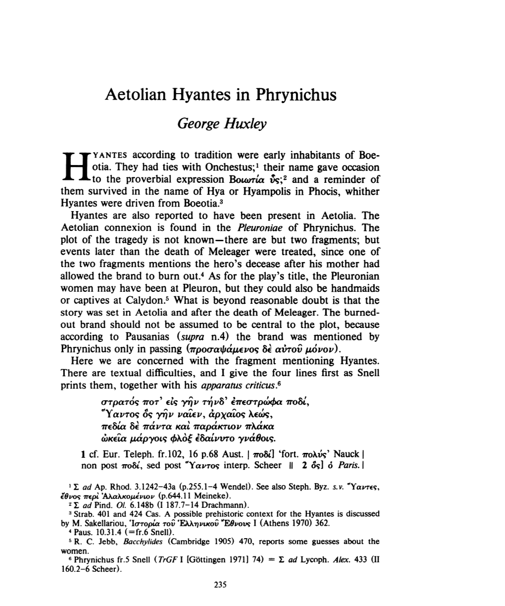 Aetolian Hyantes in Phrynichus , Greek, Roman and Byzantine Studies, 27:3 (1986:Autumn) P.235