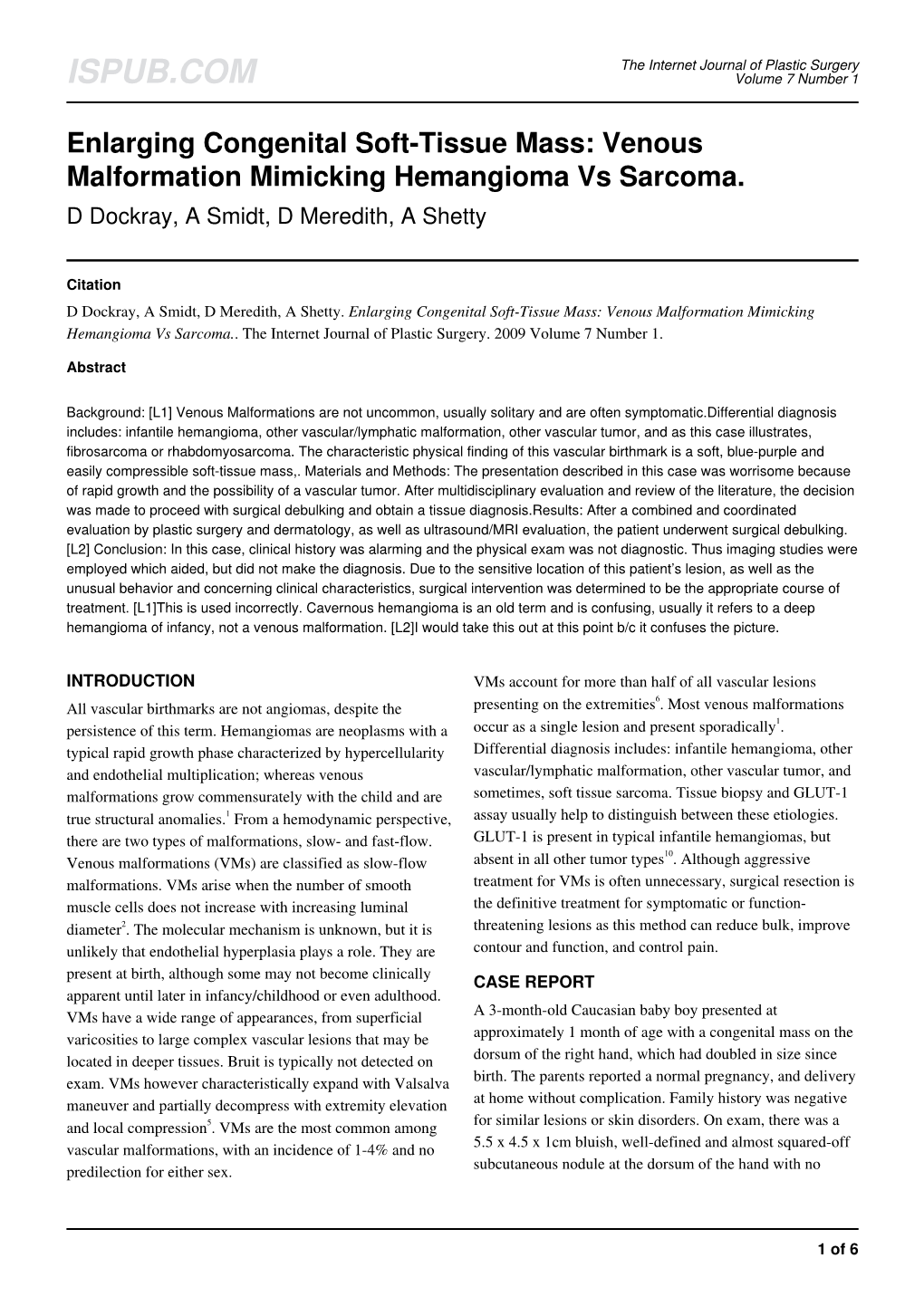 Venous Malformation Mimicking Hemangioma Vs Sarcoma