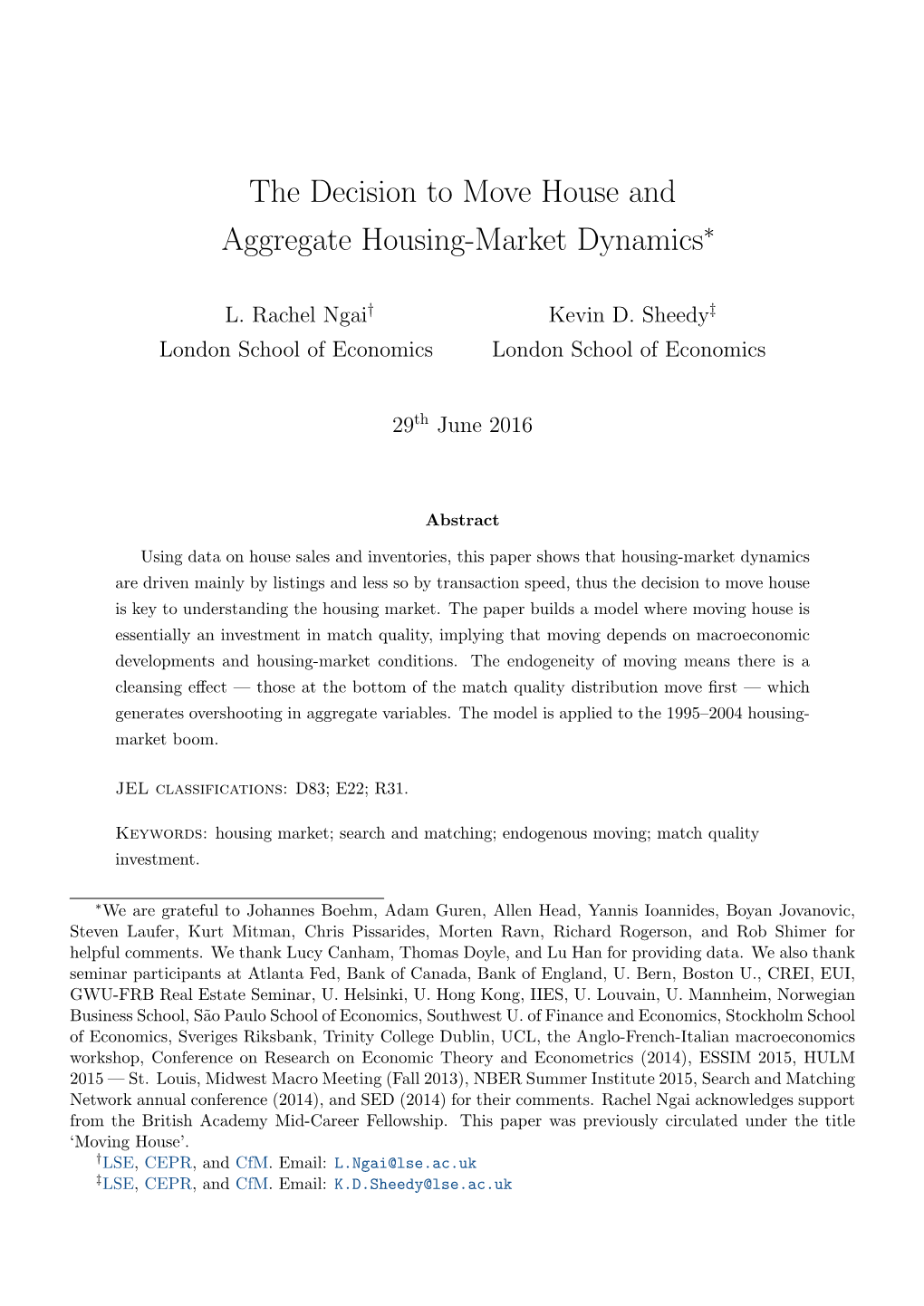 The Decision to Move House and Aggregate Housing-Market Dynamics∗