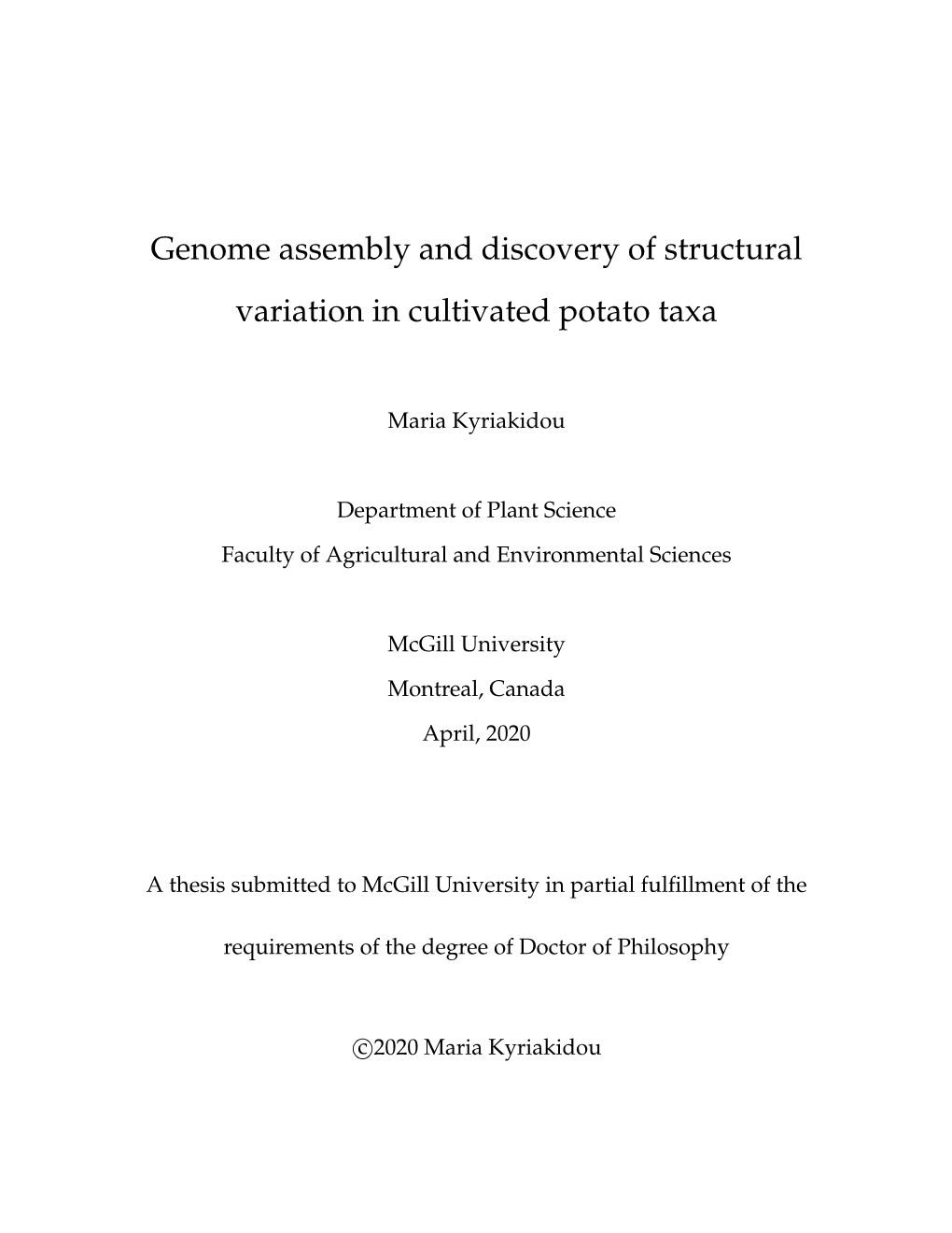 Genome Assembly and Discovery of Structural Variation in Cultivated Potato Taxa