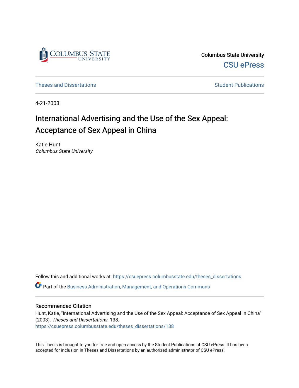 International Advertising and the Use of the Sex Appeal: Acceptance of Sex Appeal in China