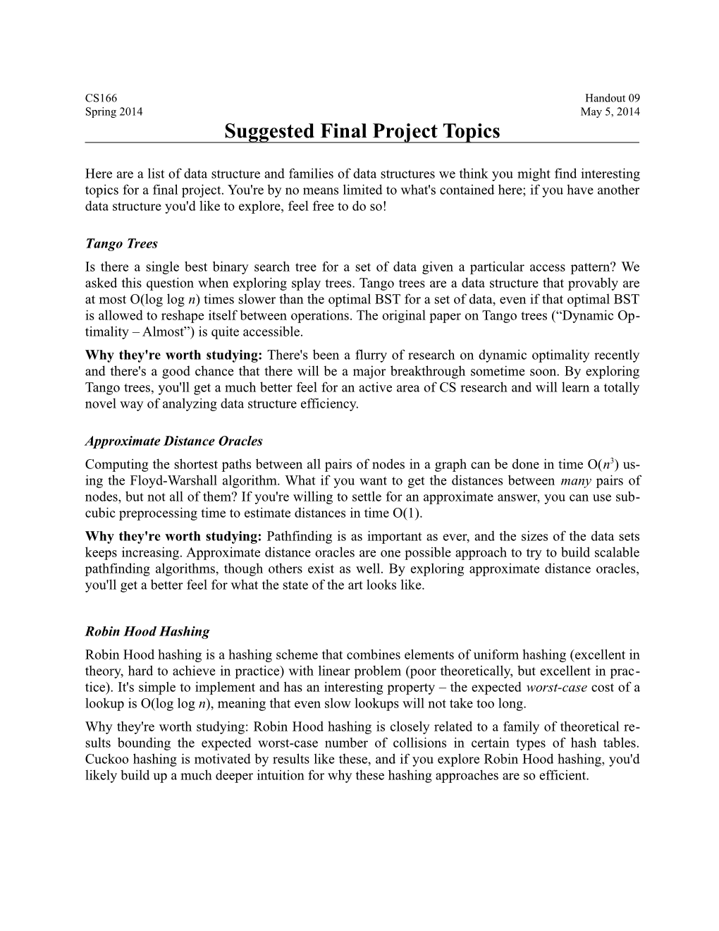 Suggested Final Project Topics