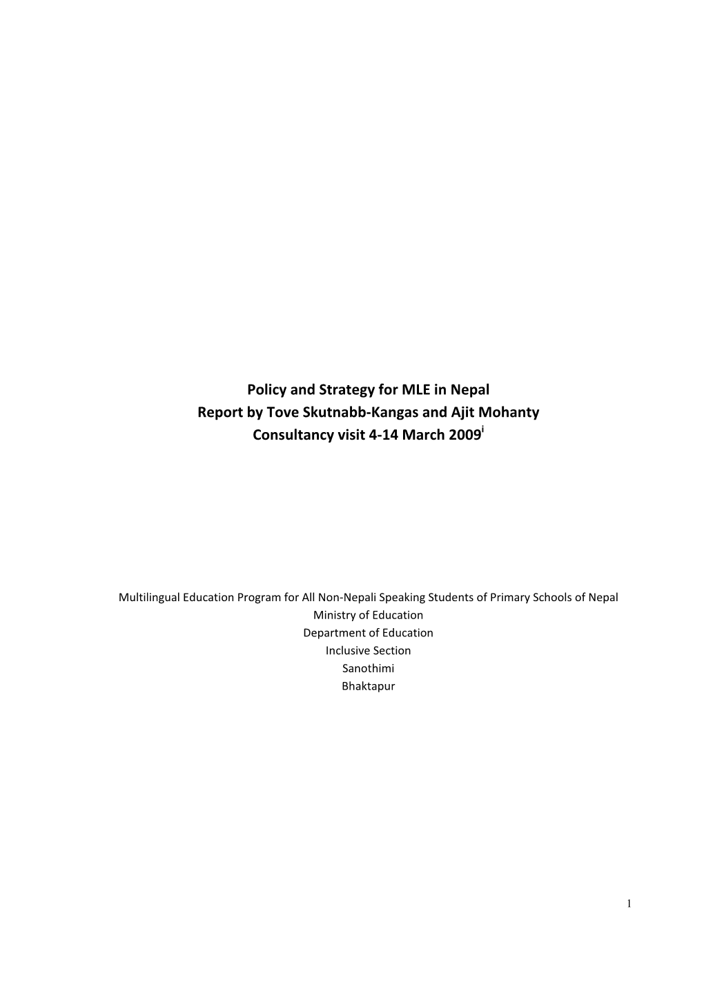 Policy and Strategy for MLE in Nepal Report by Tove Skutnabb-Kangas
