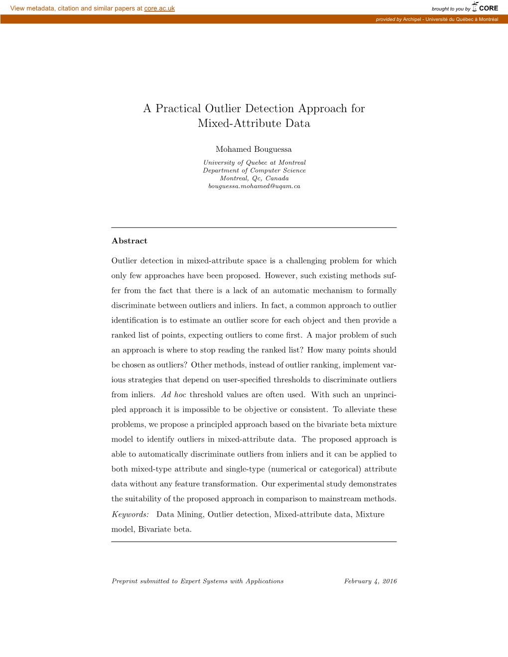 A Practical Outlier Detection Approach for Mixed-Attribute Data
