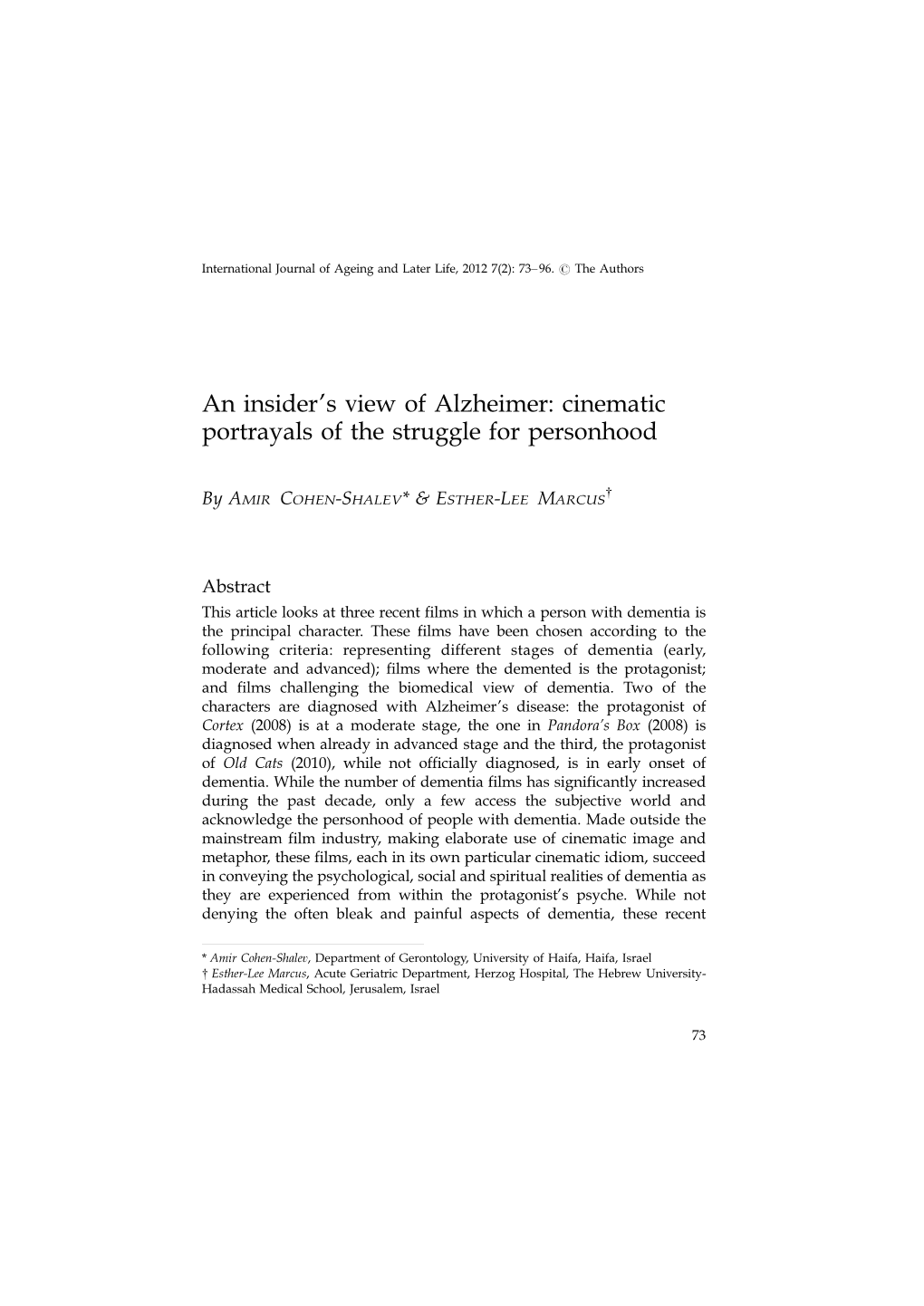An Insider's View of Alzheimer