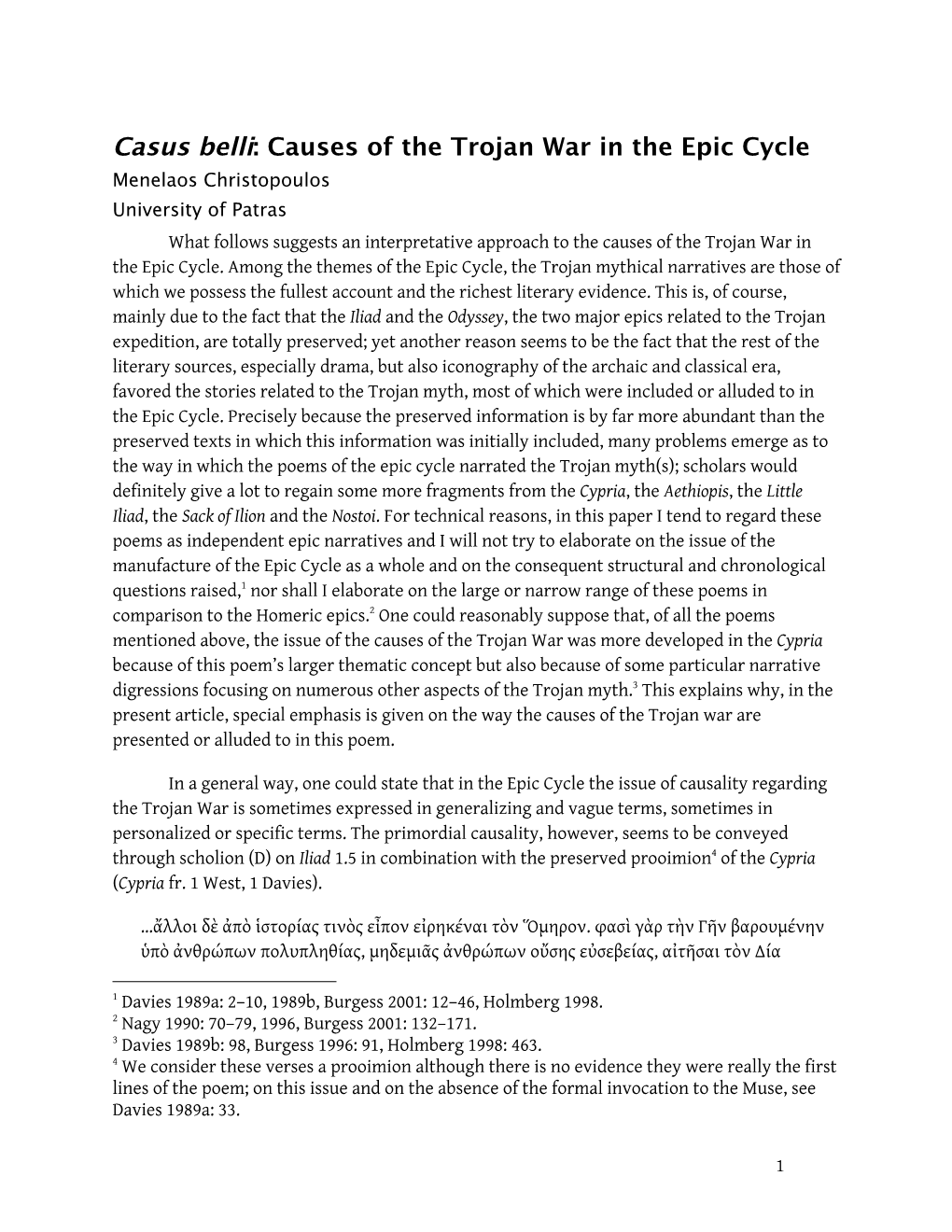 Causes of the Trojan War in the Epic Cycle