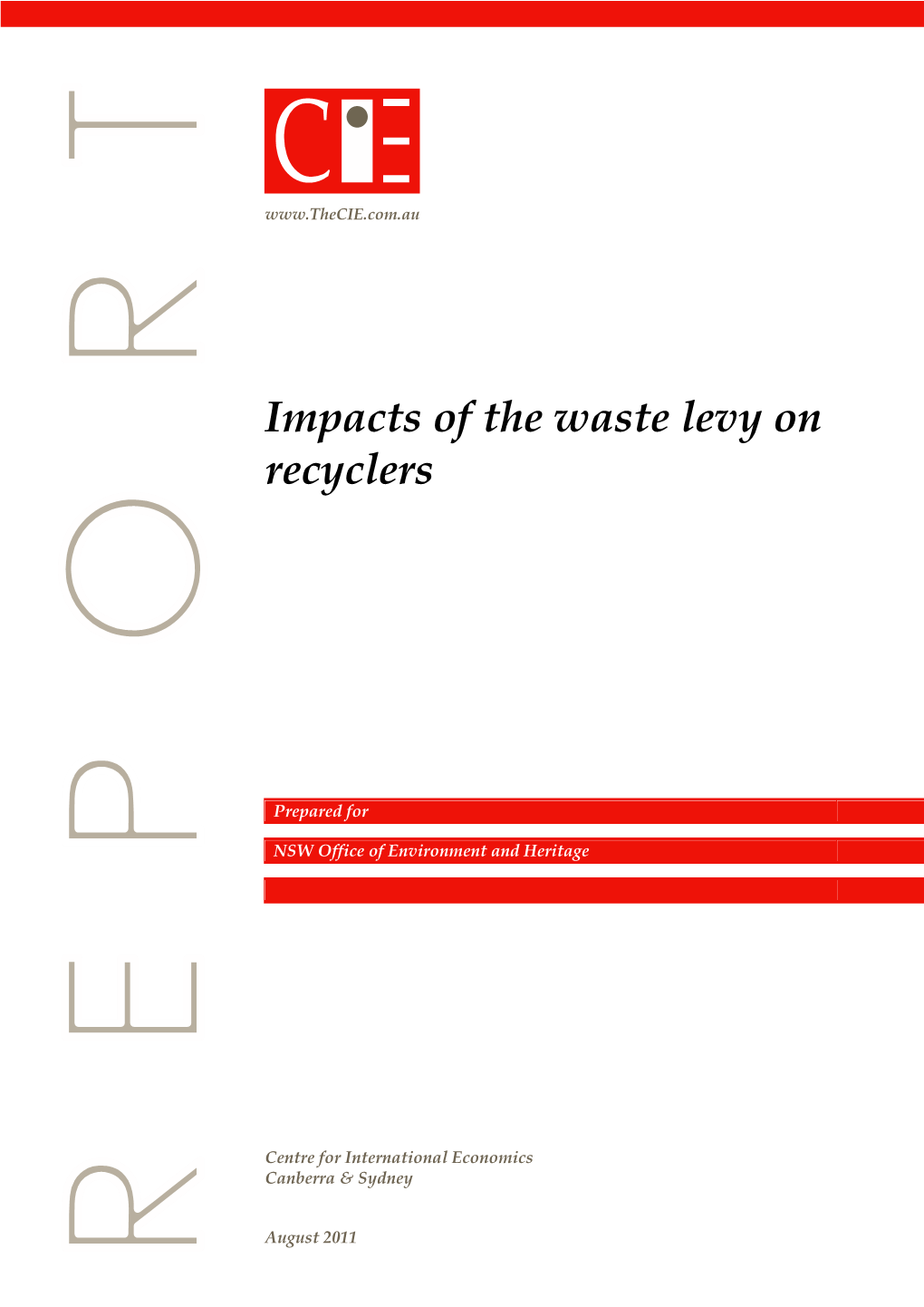 Impacts of the Waste Levy on Recyclers 2011