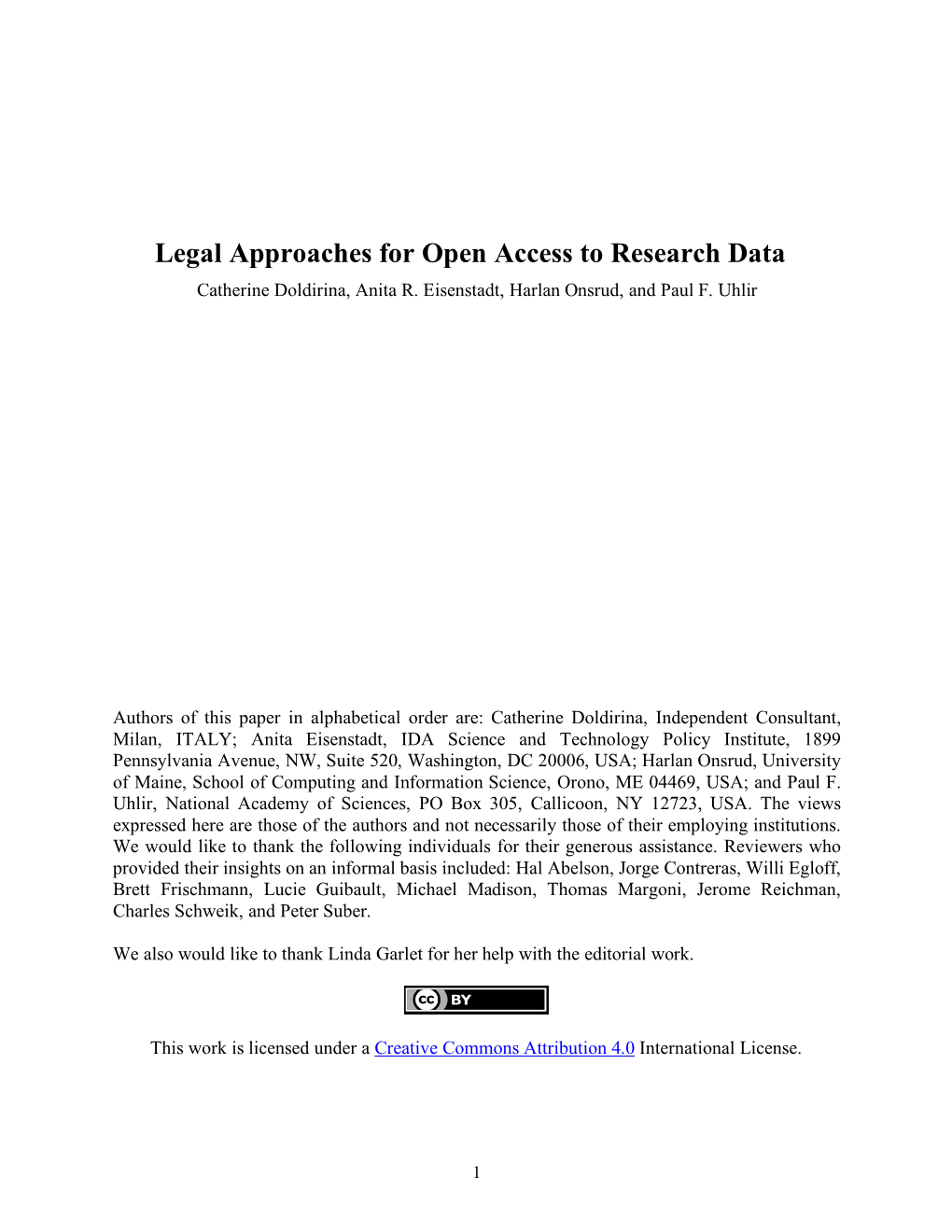 Legal Approaches for Open Access to Research Data