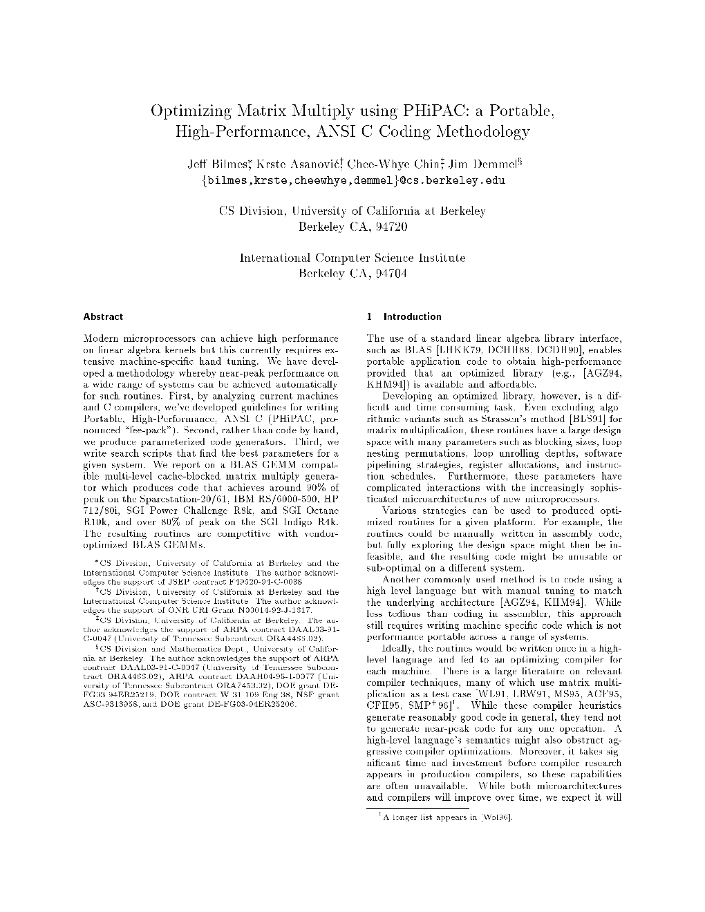 Optimizing Matrix Multiply Using Phipac: a Portable