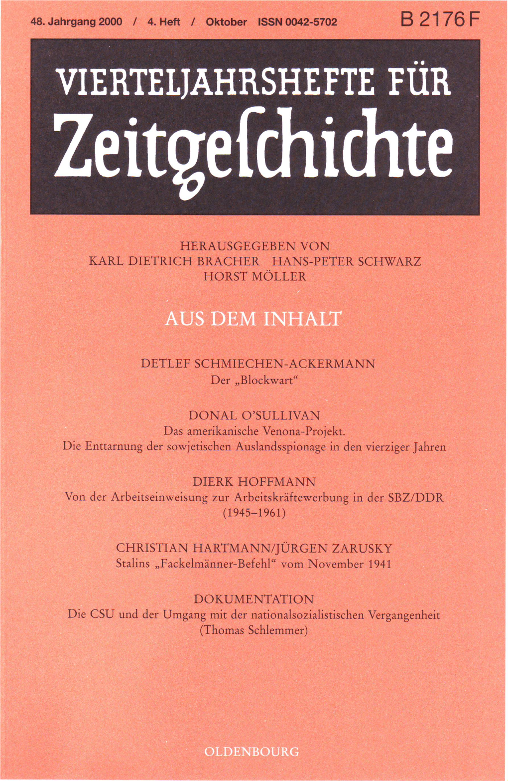 Vierteljahrshefte Für Zeitgeschichte Jahrgang 48(2000) Heft 4