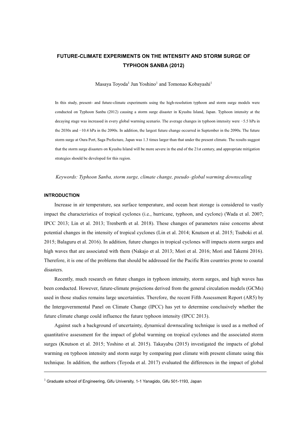 Future-Climate Experiments on the Intensity and Storm Surge of Typhoon Sanba (2012)