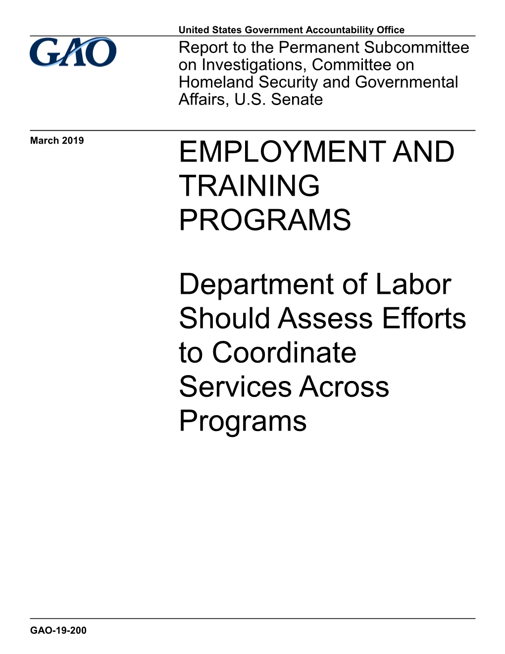 Gao-19-200, Employment and Training Programs