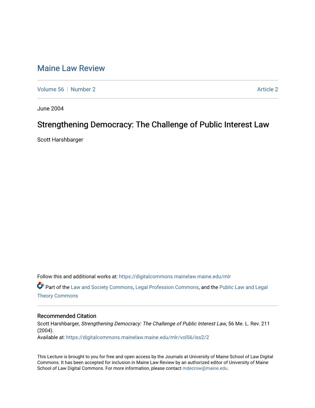 Strengthening Democracy: the Challenge of Public Interest Law