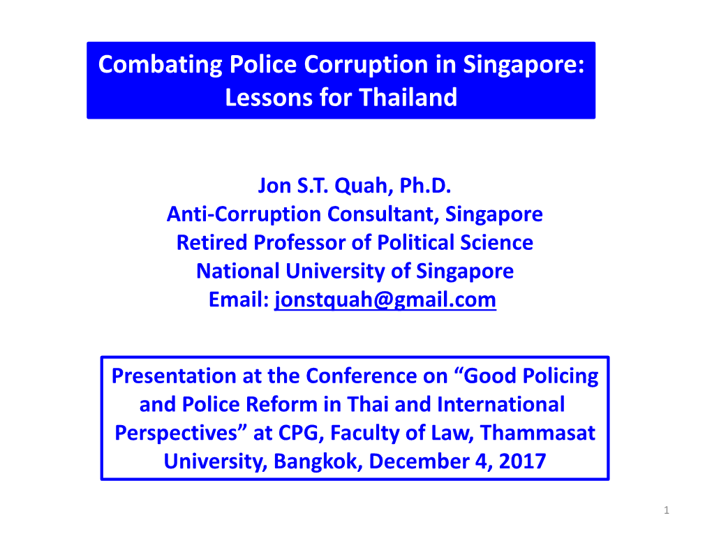 Combating Police Corruption in Singapore: Lessons for Thailand
