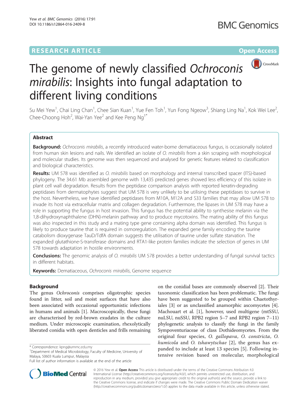 The Genome of Newly Classified Ochroconis Mirabilis