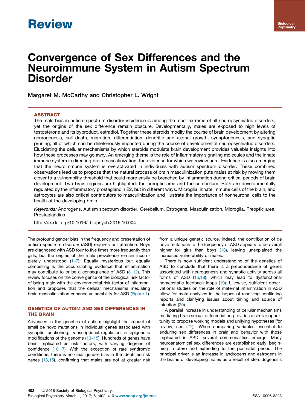 Convergence of Sex Differences and the Neuroimmune System in Autism Spectrum Disorder