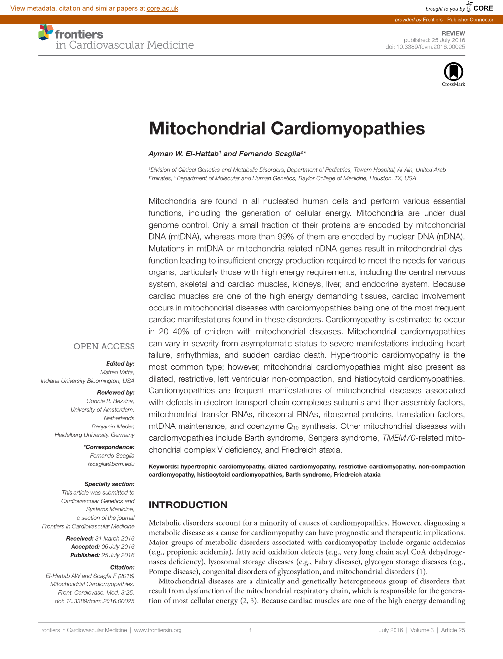 Mitochondrial Cardiomyopathies