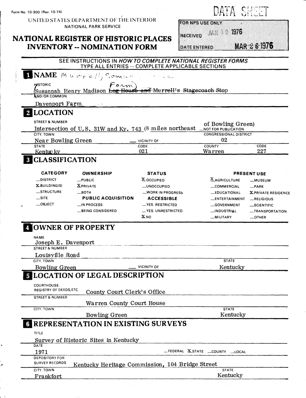 National Register of Historic Places Inventory - Nomination Form