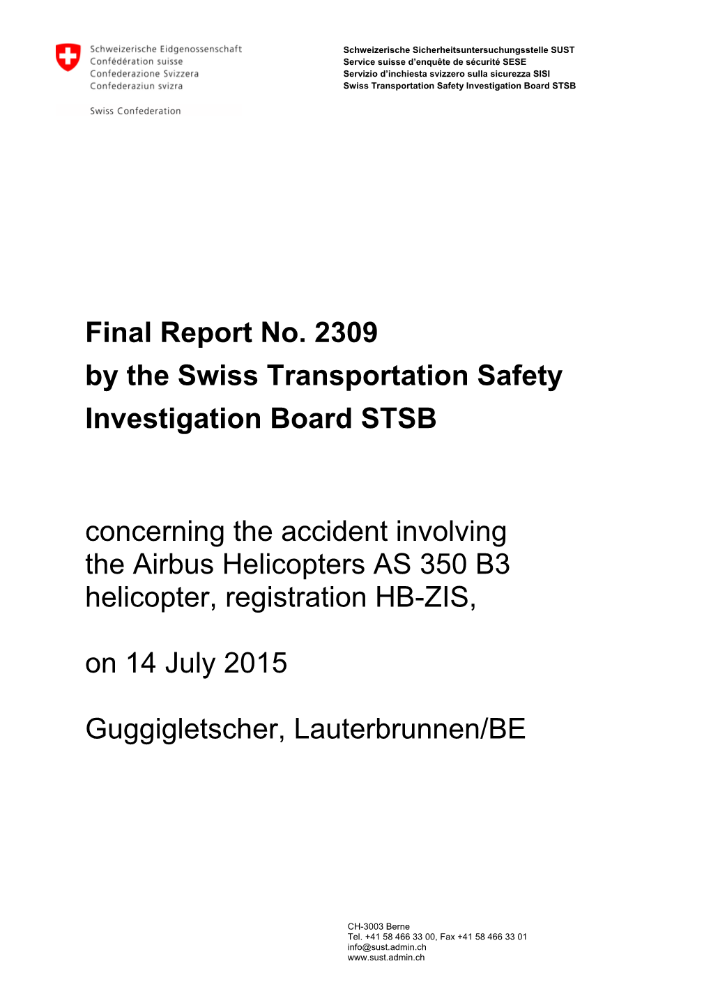 Final Report No. 2309 by the Swiss Transportation Safety Investigation Board STSB