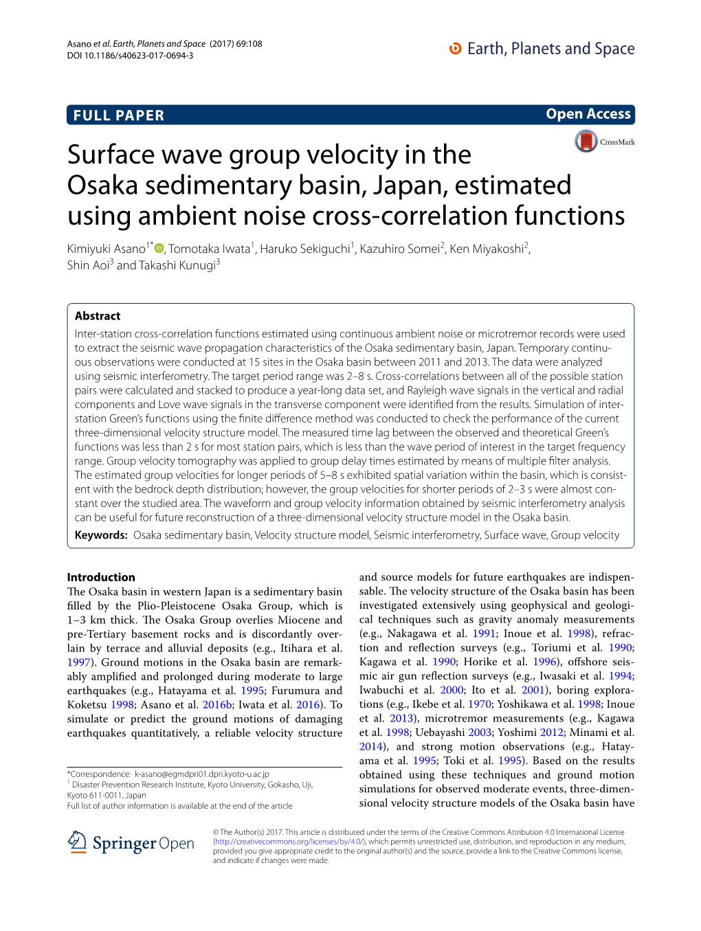 Surface Wave Group Velocity in the Osaka Sedimentary Basin, Japan