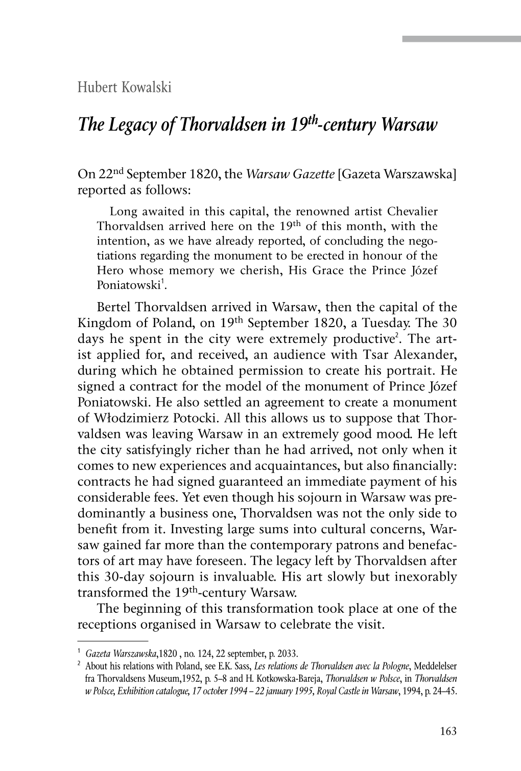 The Legacy of Thorvaldsen in 19Th-Century Warsaw