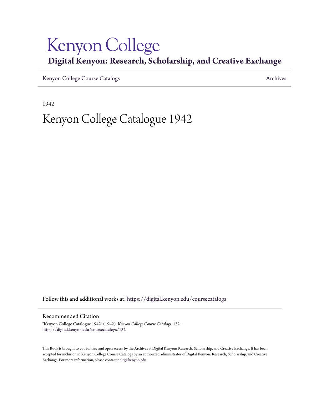 Kenyon College Catalogue 1942