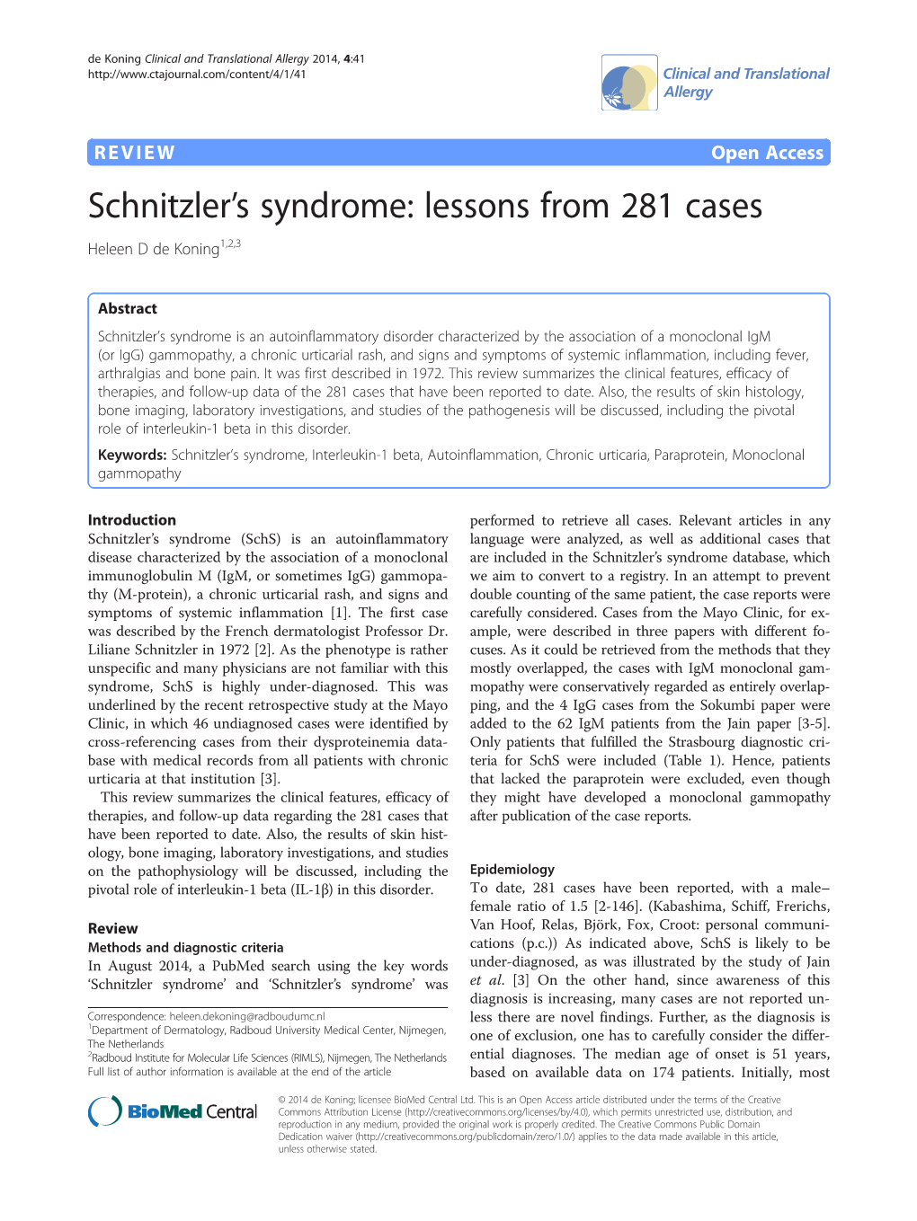 Schnitzler's Syndrome: Lessons from 281 Cases
