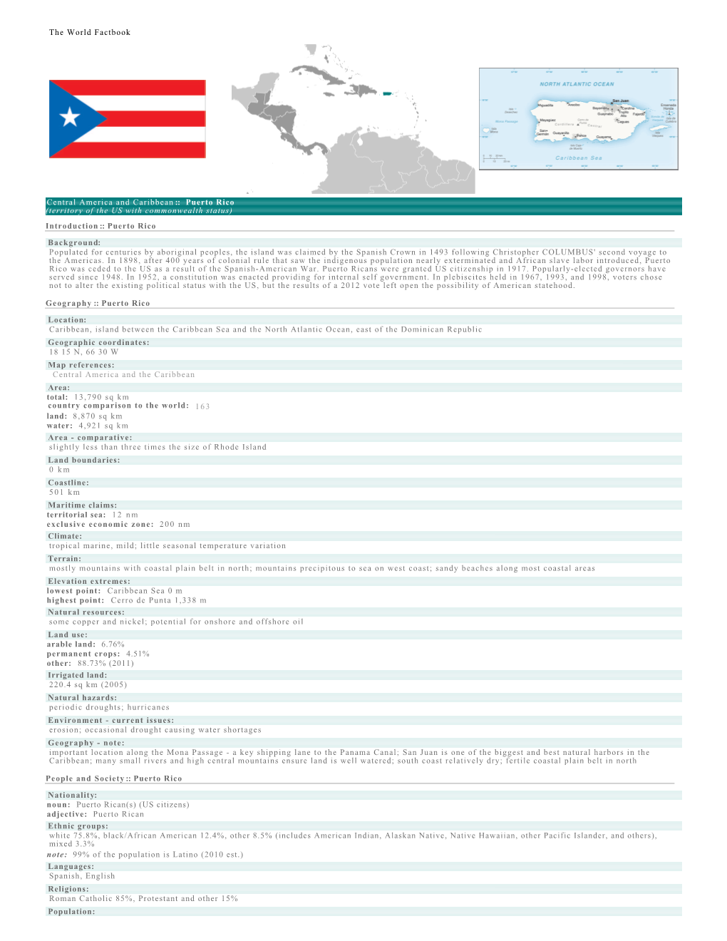 The World Factbook Central America and Caribbean :: Puerto Rico