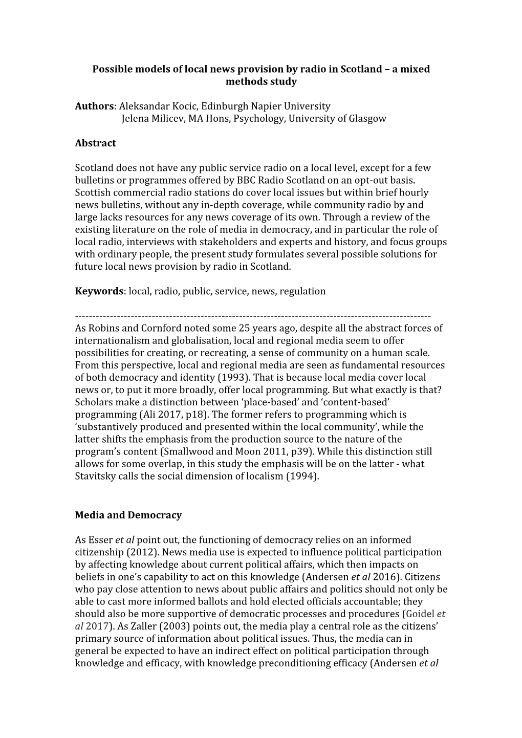 Possible Models of Local News Provision by Radio in Scotland – a Mixed Methods Study