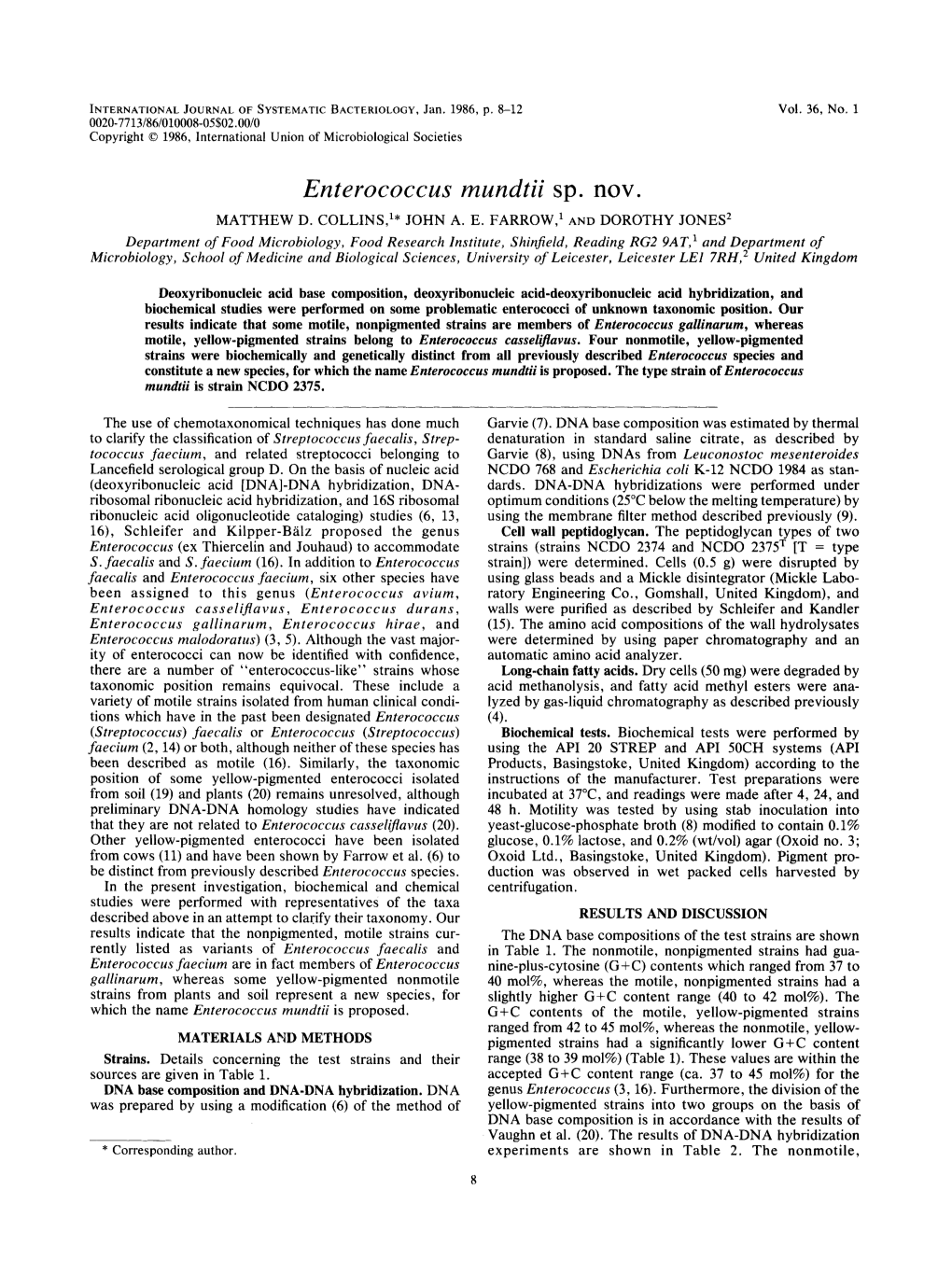Enterococcus Mundtii Sp. Nov