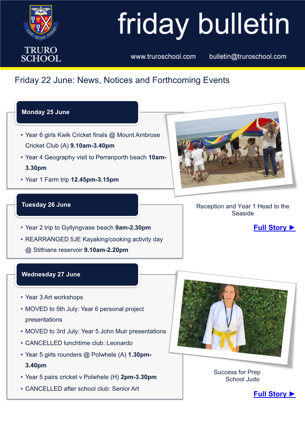 Friday 22 June: News, Notices and Forthcoming Events
