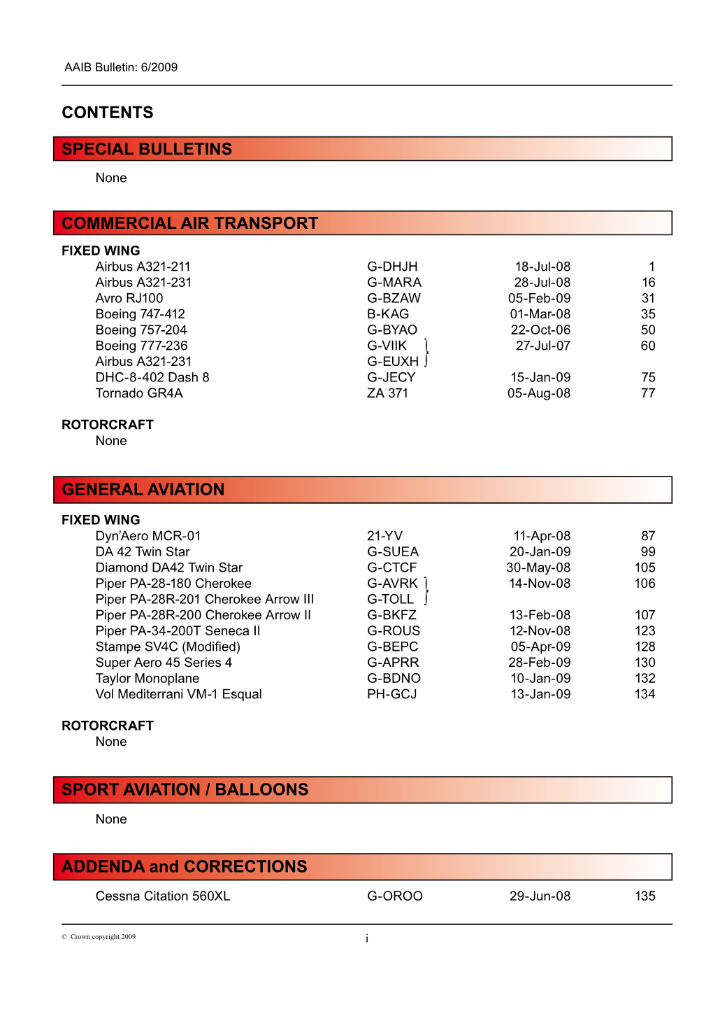 Commercial Air Transport Special Bulletins Sport