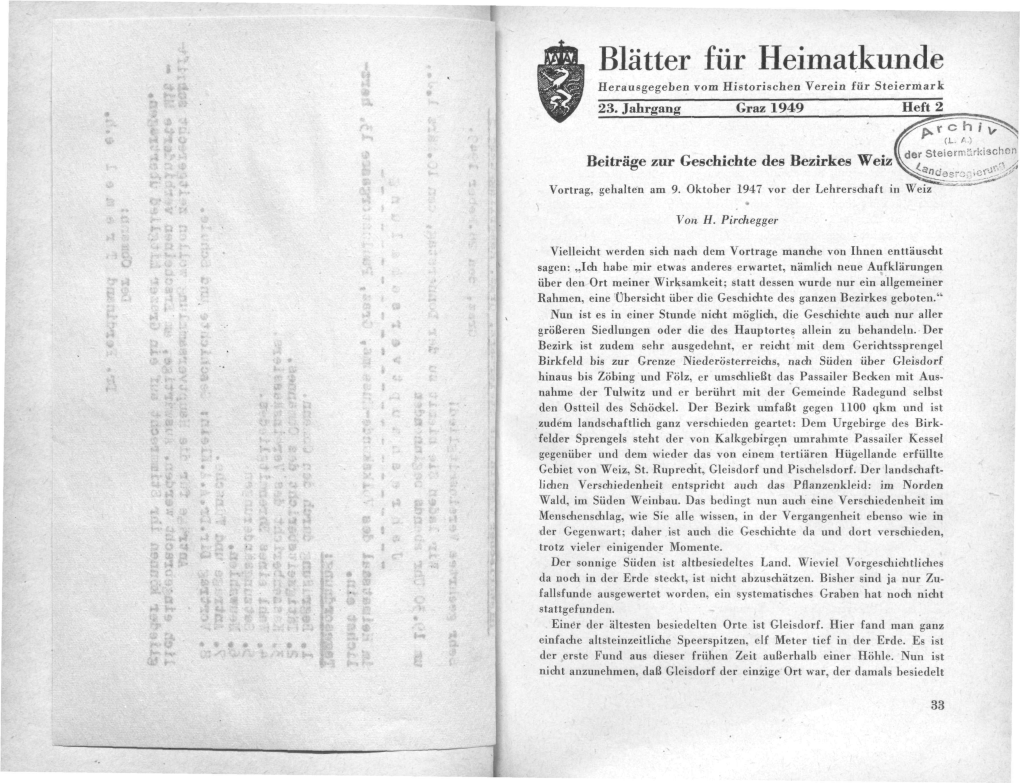 Hans PIRCHEGGER, Beiträge Zur Geschichte Des Bezirkes Weiz