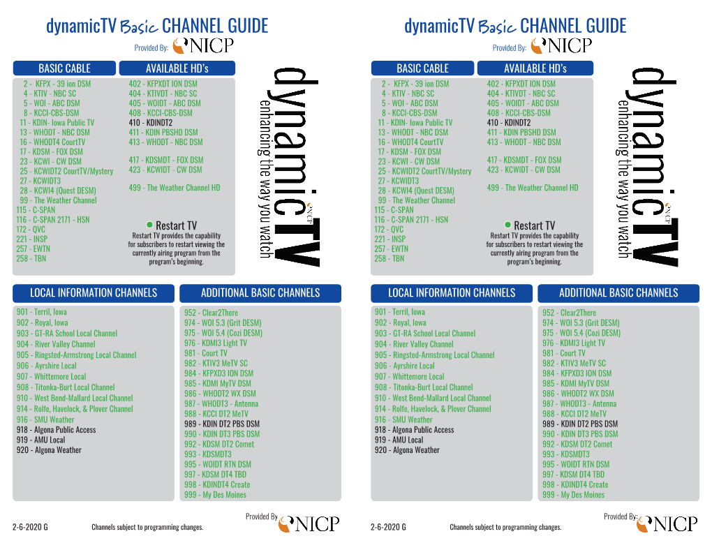 NICP Dynamic TV Basic Channel Guide
