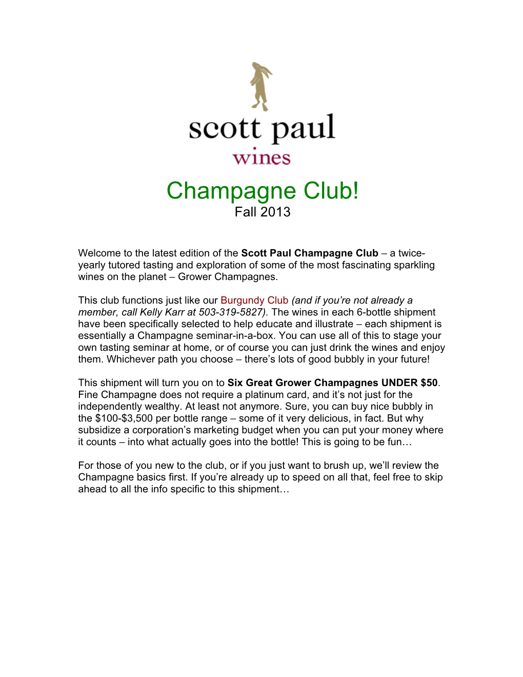 Champagne Club! Fall 2013