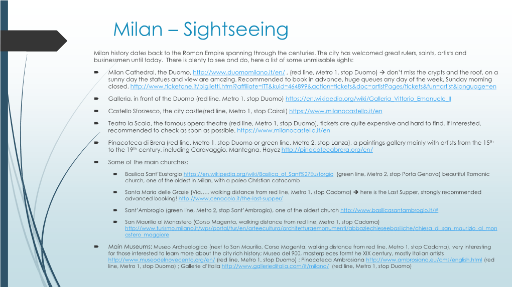 Milan & Surroundings – Useful Tips