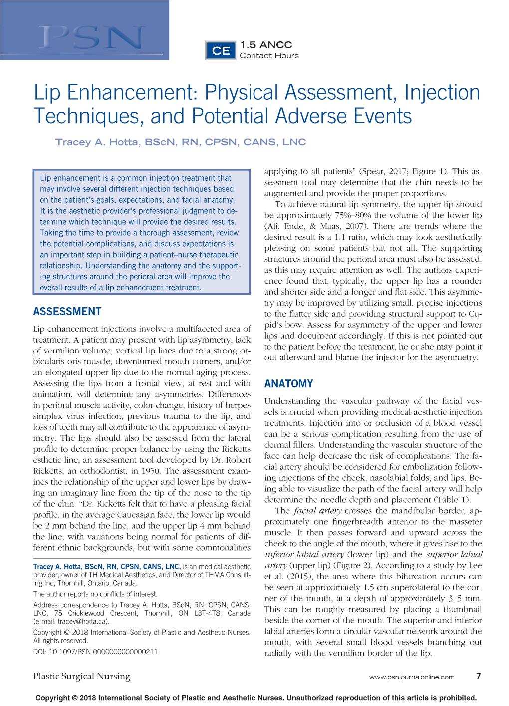 Lip Enhancement: Physical Assessment, Injection Techniques, and Potential Adverse Events