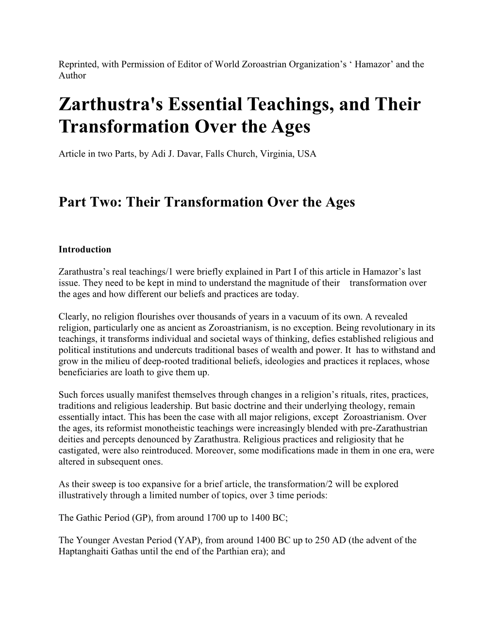 Zarthustra's Essential Teachings Part