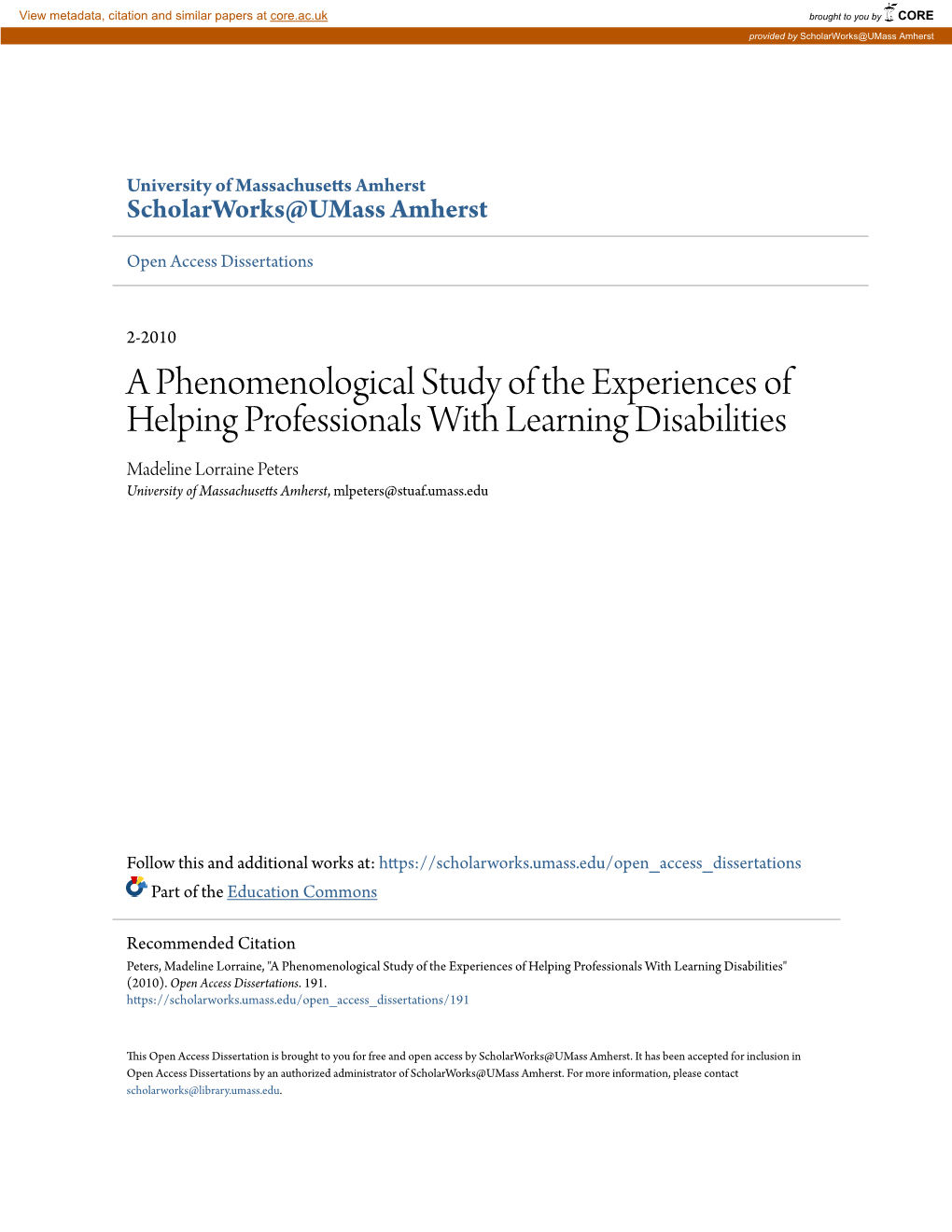A Phenomenological Study of the Experiences of Helping