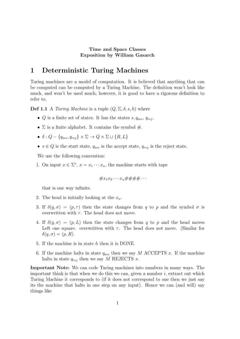 1 Deterministic Turing Machines
