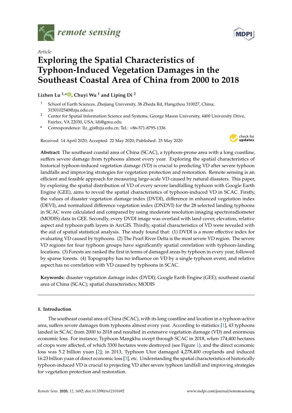 Exploring the Spatial Characteristics of Typhoon-Induced Vegetation Damages in the Southeast Coastal Area of China from 2000 to 2018