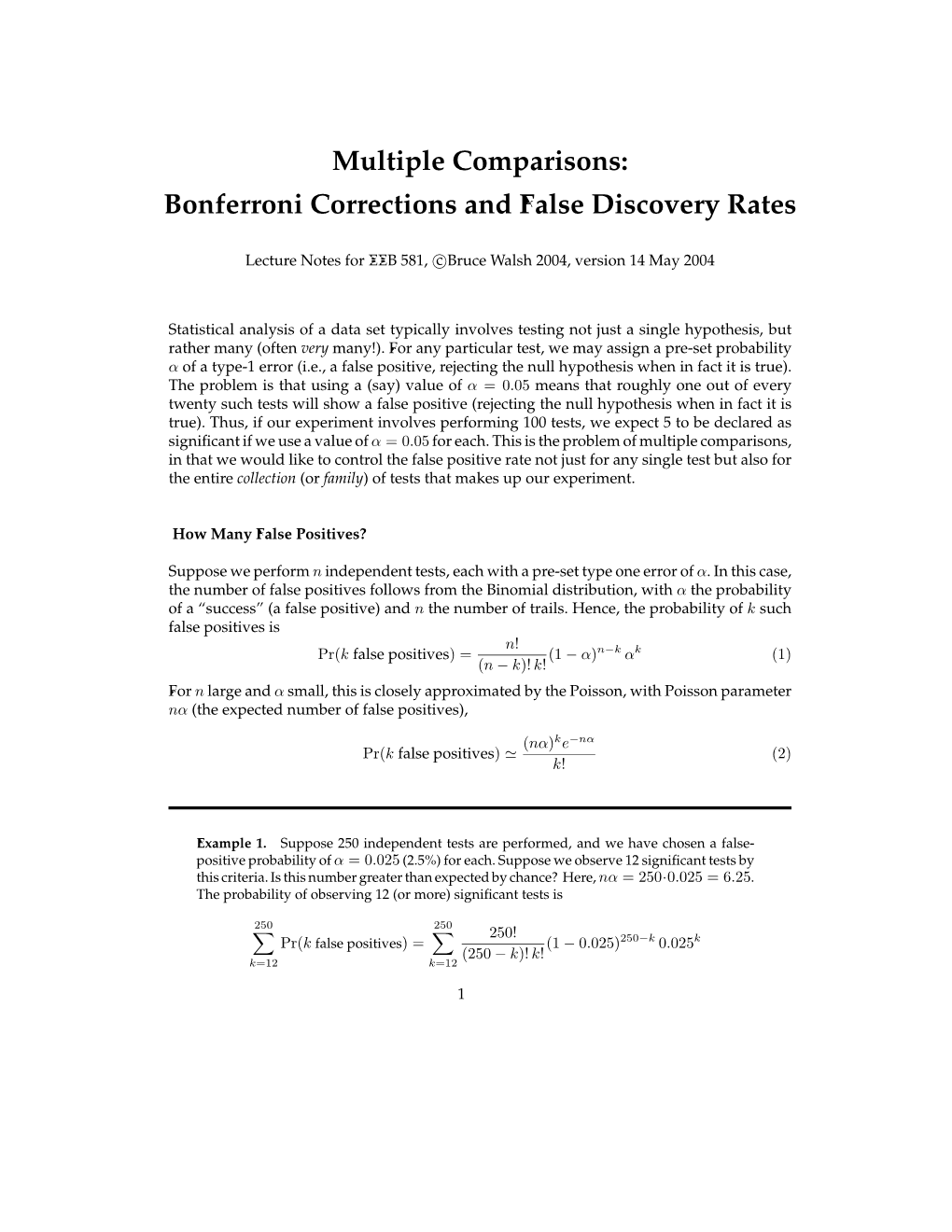 Multiple Comparisons: Bonferroni Corrections and False Discovery Rates