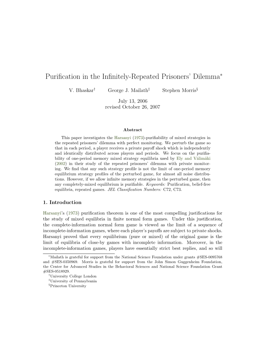 Purification in the Infinitely-Repeated Prisoners' Dilemma