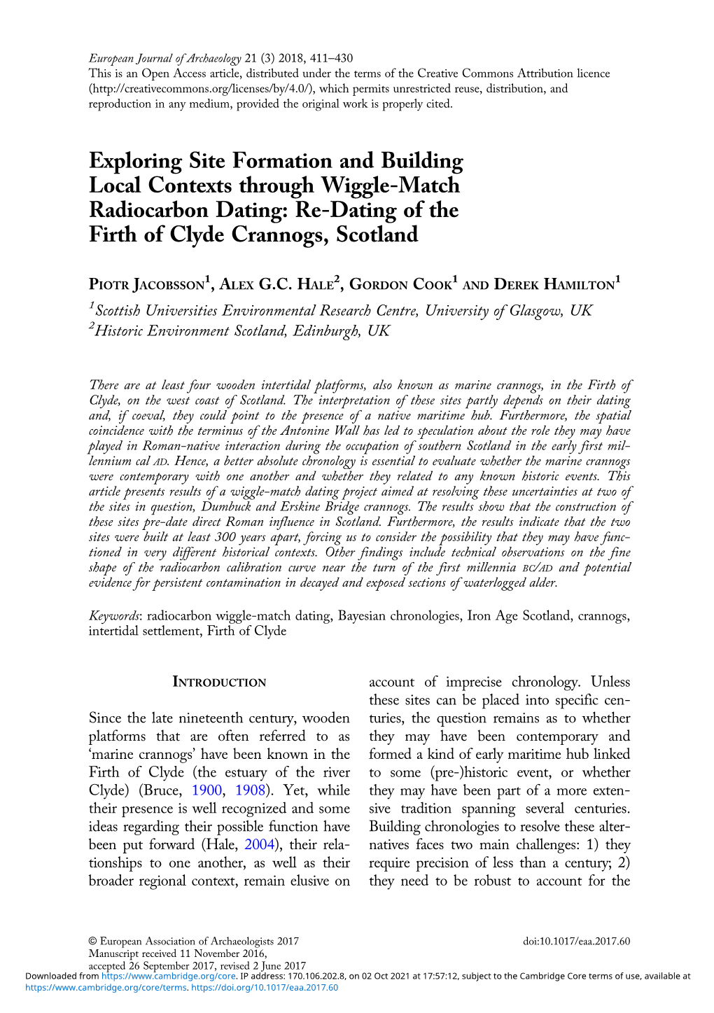 Re-Dating of the Firth of Clyde Crannogs, Scotland