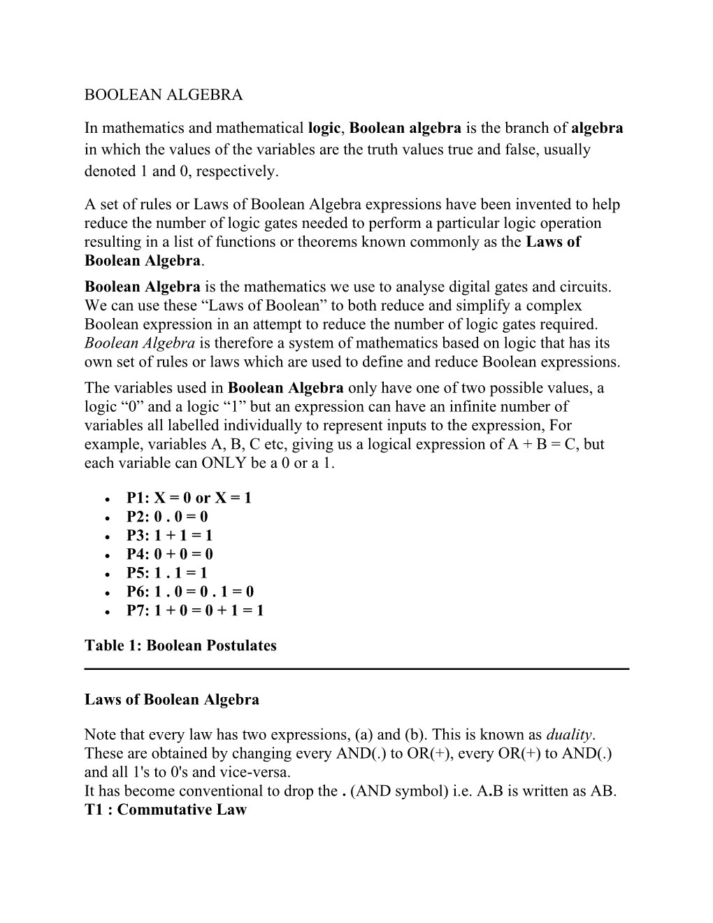 Boolean Algebra and Gates