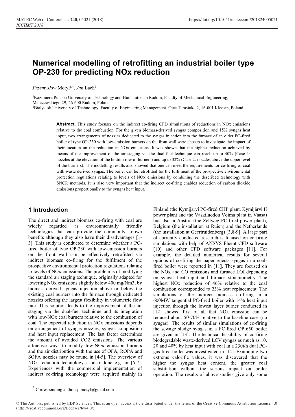 Numerical Modelling of Retrofitting an Industrial Boiler Type OP-230 for Predicting Nox Reduction
