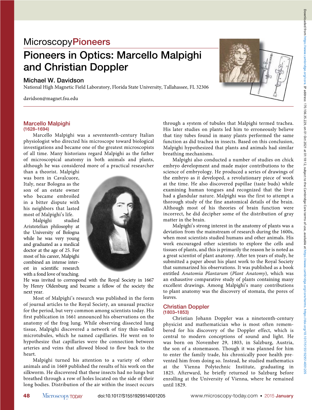 Marcello Malpighi and Christian Doppler Michael W